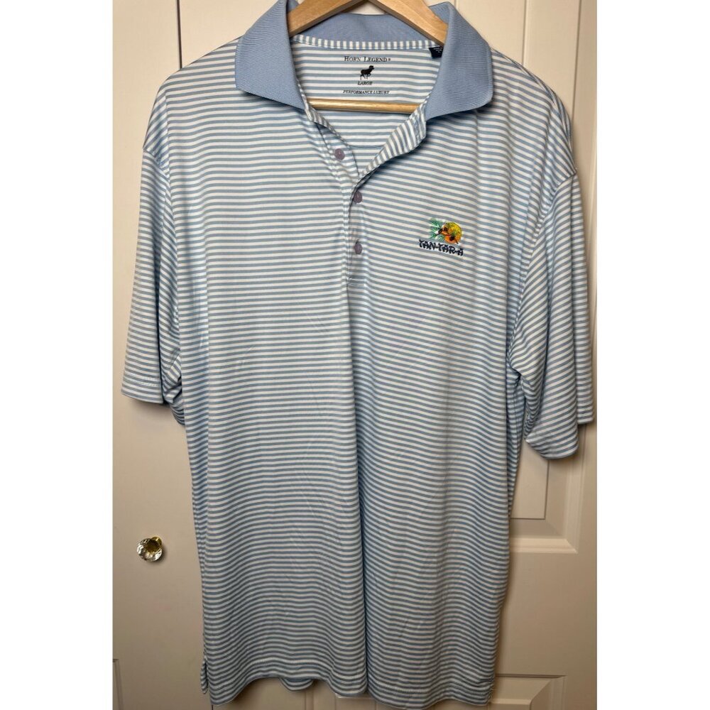 Horn Legend Mens Striped Polo Shirt Blue White Short Sleeve Golf Shirt, Large